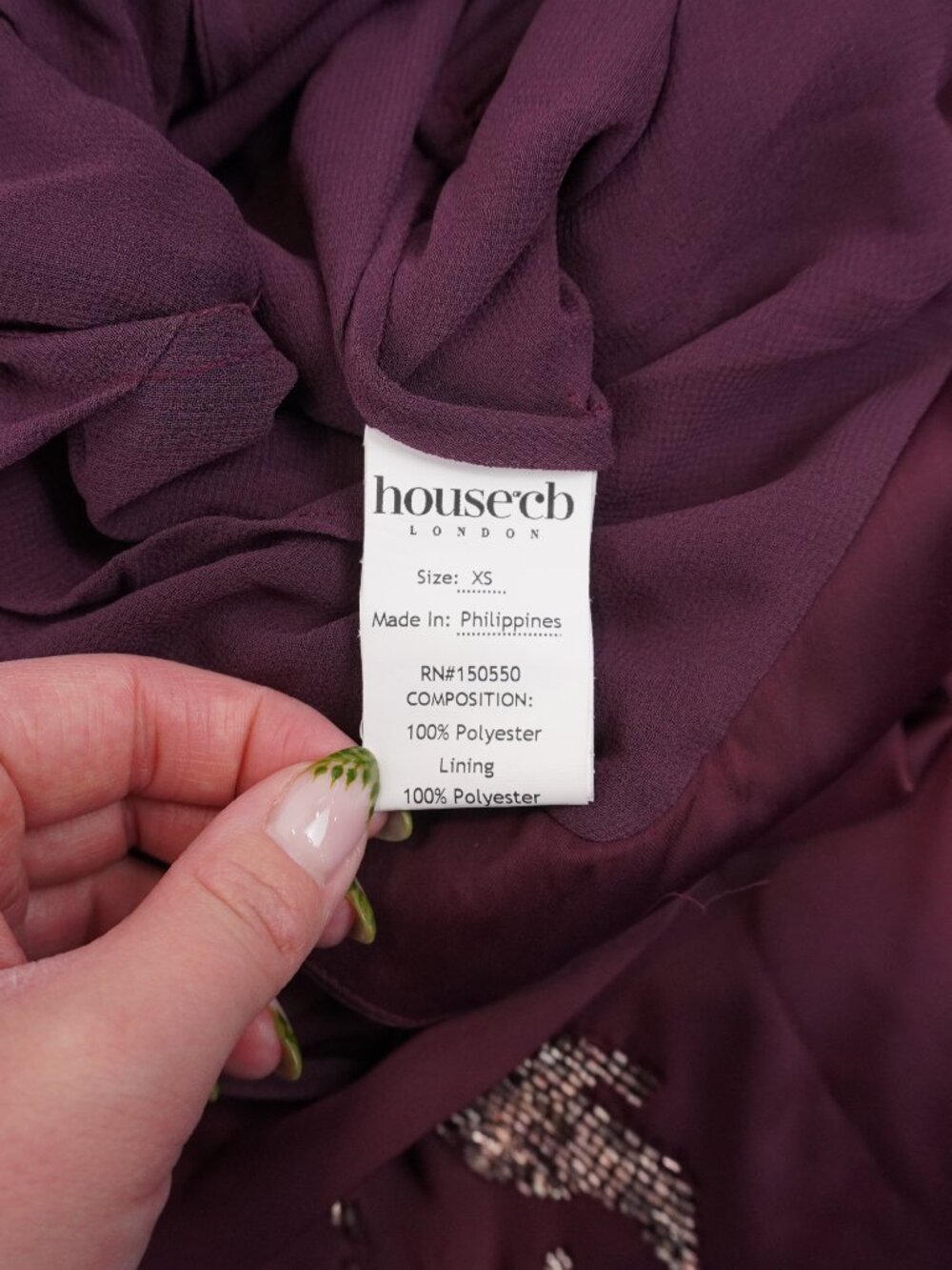 House Of CB Anastelle Hand Beaded Satin Maxi Dress In Plum - Women's Size XS - Picture 6 of 13